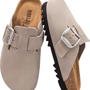 Suede Clogs for Women Leather Slip-On Mules Men Non Slip Sandals Adjustable Buck